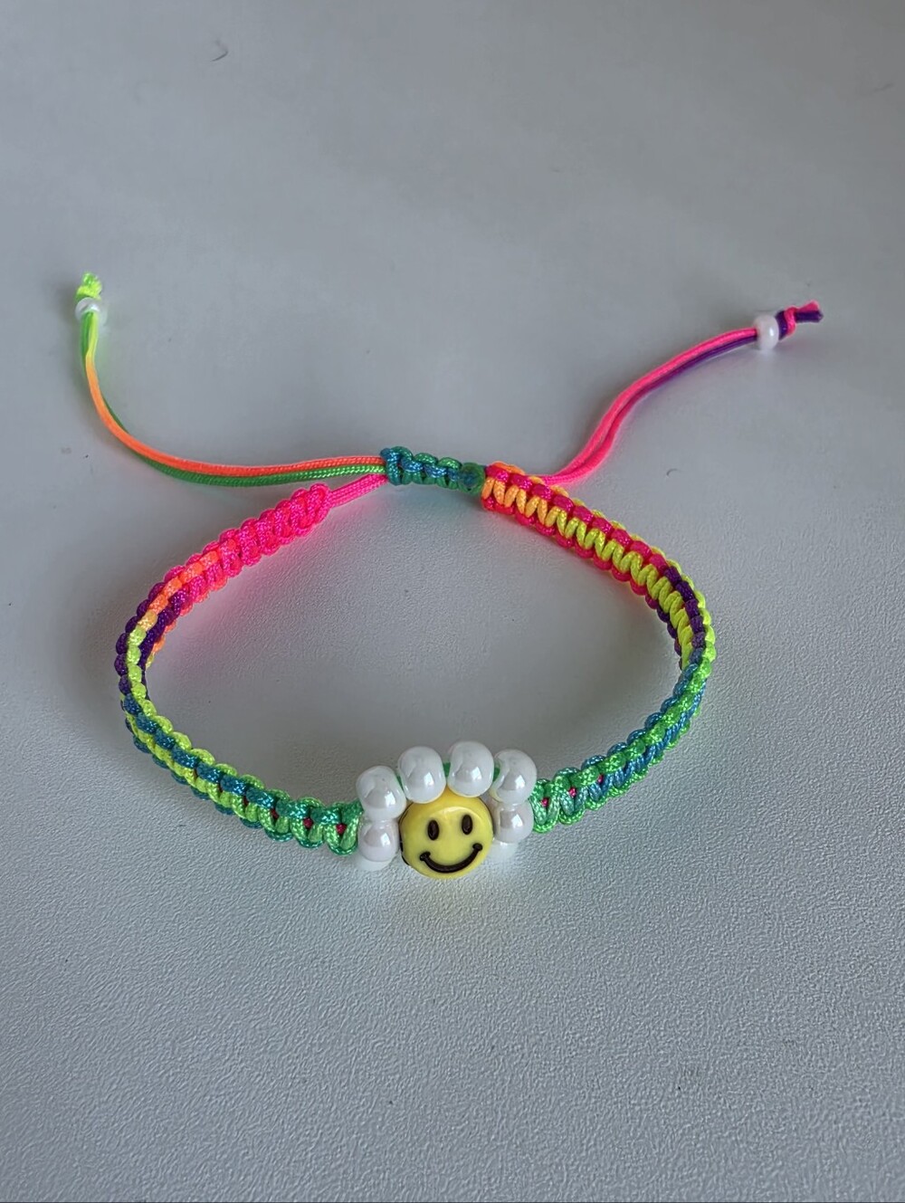 Handmade Neon Woven Friendship Bracelet Smiley Daisy Adjustable Boho Cute
